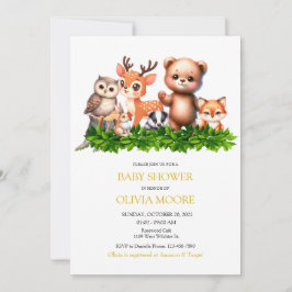Schattigee bosdieren Baby shower uitnodiging