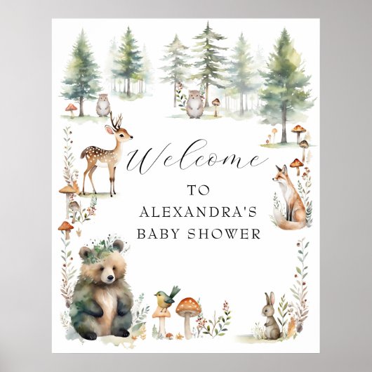 Schattigee bosdieren Beer herten Baby shower Poster (Voorkant)