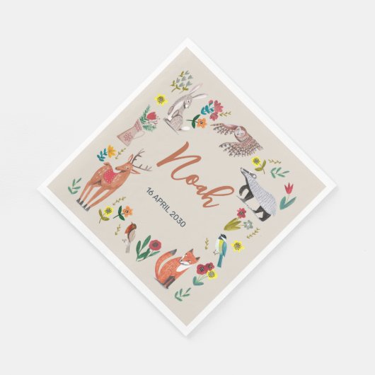 Schattigee bosdieren Beige Baby shower Servet (Hoek)