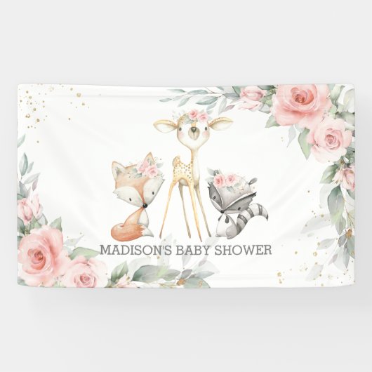 Schattigee bosdieren bloemendieren Baby shower ach Spandoek (Horizontaal)