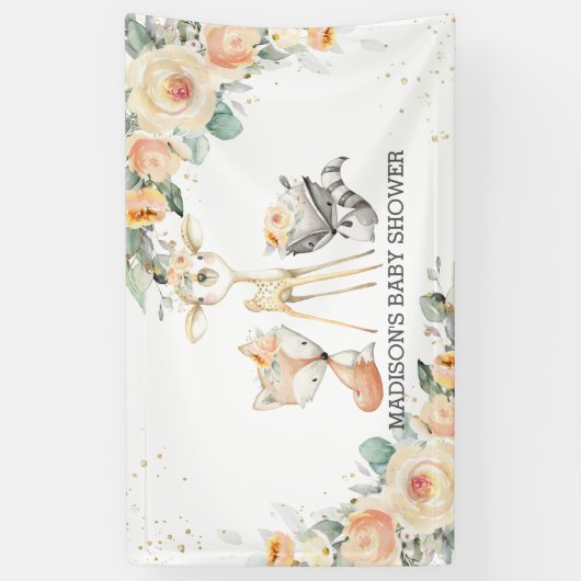 Schattigee bosdieren bloemendieren Baby shower ach Spandoek (Verticaal)