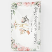 Schattigee bosdieren bloemenverjaardagsachtergrond spandoek (Verticaal)