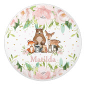 Schattigee bosdieren blozen roze bloemenkwekerij keramische knop (Voorkant)