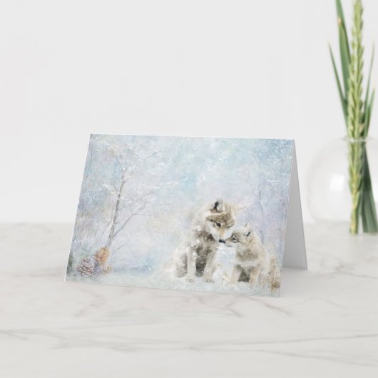 Schattigee bosdieren coyotes in sneeuwgroet kaart (Voorkant)