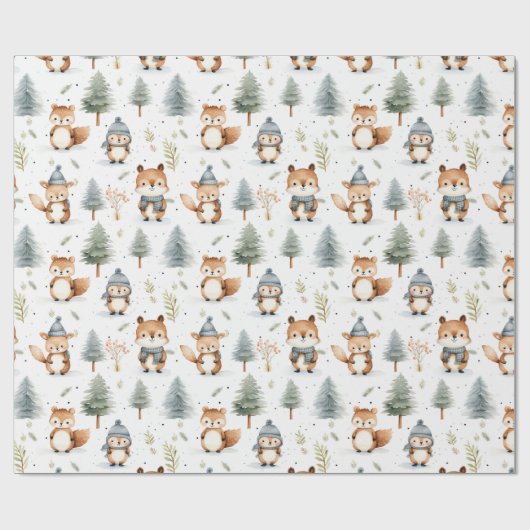 Schattigee bosdieren eekhoorns in de winter cadeaupapier (Vlak)