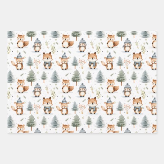 Schattigee bosdieren eekhoorns in de winter inpakpapier vel (Voorkant 3)