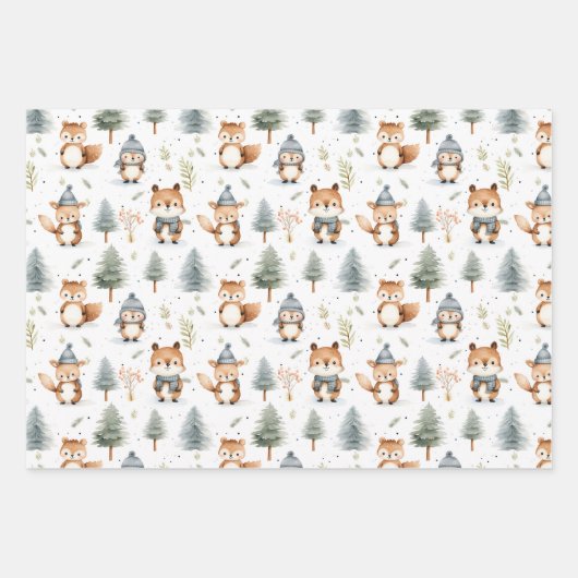 Schattigee bosdieren eekhoorns in de winter inpakpapier vel (Voorkant)