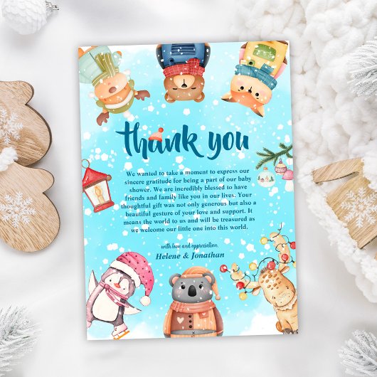 Schattigee bosdieren Elegant Winter Baby shower Bedankkaart