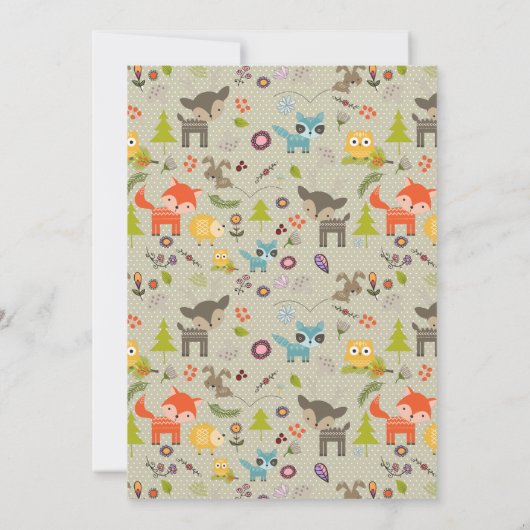 Schattigee bosdieren en bloemen verjaardagsuitnodi kaart (Achterkant)