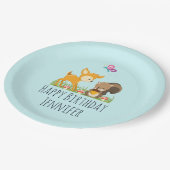 Schattigee bosdieren grillig verjaardagsfeestje papieren bordje (Gekanteld)