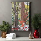 Schattigee bosdieren groen bos kerst theedoek