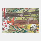 Schattigee bosdieren groen bos kerst theedoek (Horizontaal)