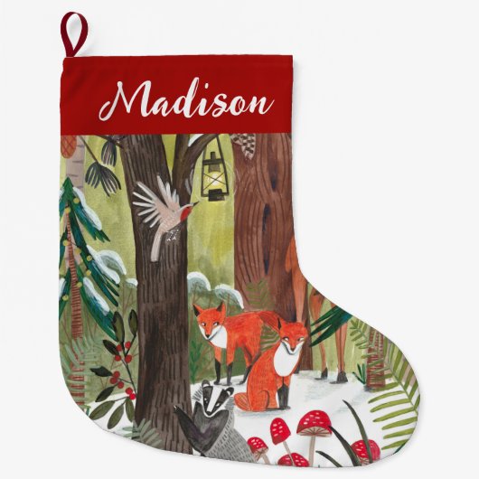 Schattigee bosdieren Groene Kerstmis Grote Kerstsok (Voorkant)