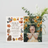 Schattigee bosdieren Herfstfoto Kinderen Verjaarda Kaart (Staand voorkant)