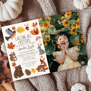 Schattigee bosdieren Herfstfoto Kinderen Verjaarda Kaart