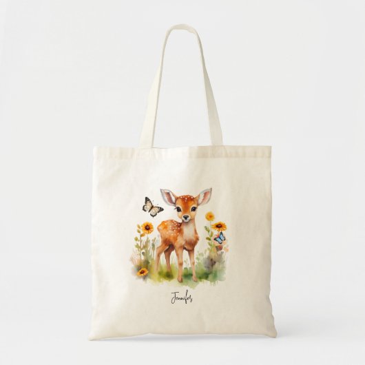 Schattigee bosdieren Herten en Vlinders Tote Bag (Voorkant)