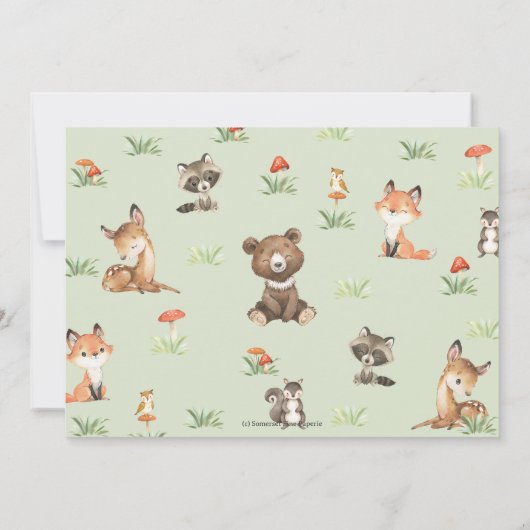 Schattigee bosdieren Hout Één 1e Verjaardag Bedankkaart (Achterkant)