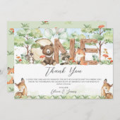 Schattigee bosdieren Hout Één 1e Verjaardag Bedankkaart (Voorkant / Achterkant)