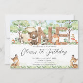 Schattigee bosdieren Hout Één 1e Verjaardag Kaart (Voorkant)