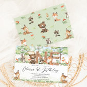 Schattigee bosdieren Hout Één 1e Verjaardag Kaart