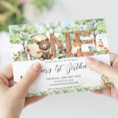 Schattigee bosdieren Hout Één 1e Verjaardag Kaart