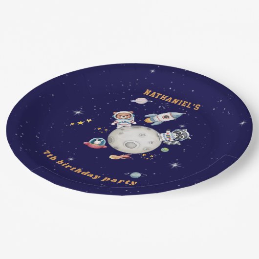 Schattigee bosdieren in de ruimte jarig papieren bordje (Gekanteld)