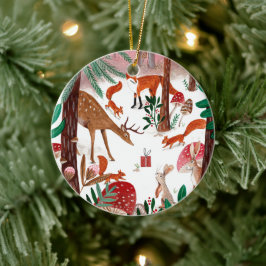 Schattigee bosdieren kerst keramisch ornament