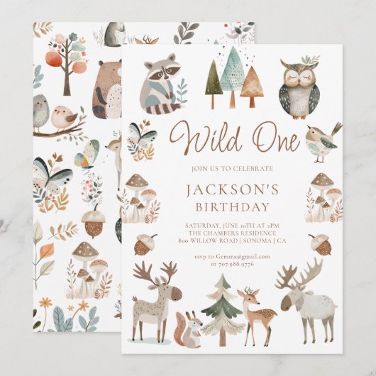 Schattigee bosdieren op één 1e verjaardag kaart (Voorkant / Achterkant)