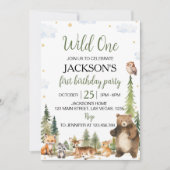 Schattigee bosdieren op één 1e verjaardag kaart (Voorkant)