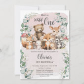 Schattigee bosdieren Roze Wilde Een 1e verjaardag Kaart (Voorkant)