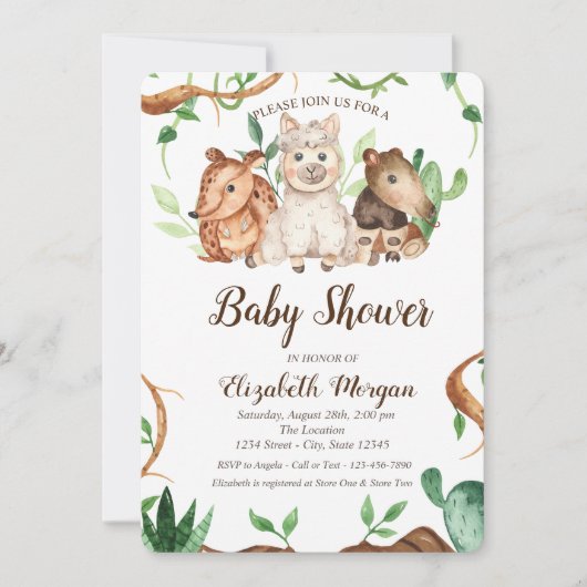 Schattigee bosdieren schapenbladeren Baby shower Kaart (Voorkant)