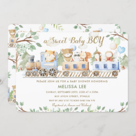 Schattigee bosdieren Train Greenery Baby shower Kaart