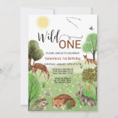 Schattigee bosdieren wild een eerste 1e verjaardag kaart (Voorkant)