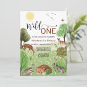 Schattigee bosdieren wild een eerste 1e verjaardag kaart (Staand voorkant)