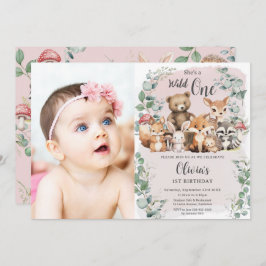 Schattigee bosdieren Wild One 1st Birthday Foto Kaart