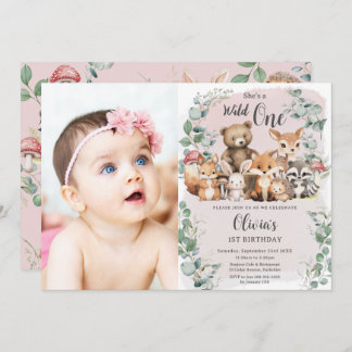 Schattigee bosdieren Wild One 1st Birthday Foto Kaart