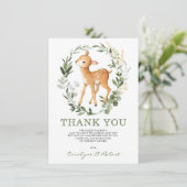 Schattigee bosherten bos groen Baby Fawn Bedankkaart (Staand voorkant)
