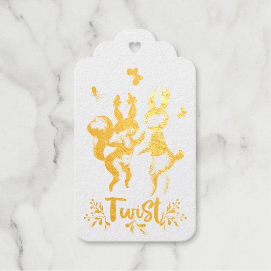 Schattigee Boskonijnen Dansen Regenboog Polka Dots Cadeaulabels (Voorkant)