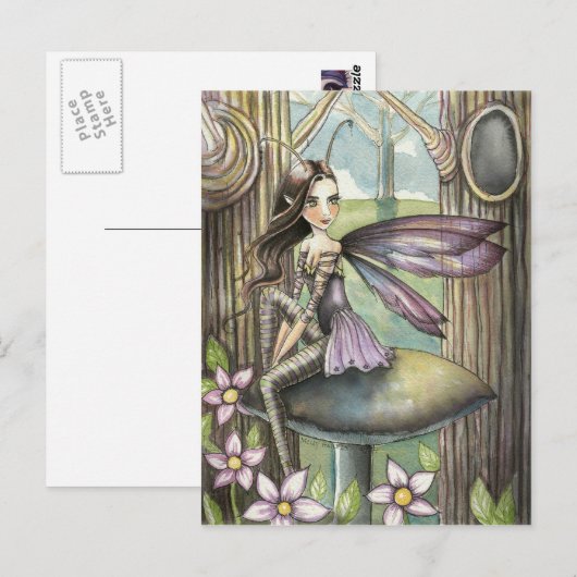 Schattigee Bossen Fairy op paddenstoel Flower Faer Briefkaart (Voorkant / Achterkant)