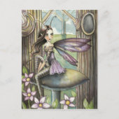 Schattigee Bossen Fairy op paddenstoel Flower Faer Briefkaart (Voorkant)