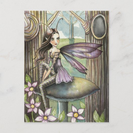 Schattigee Bossen Fairy op paddenstoel Flower Faer Briefkaart (Voorkant)