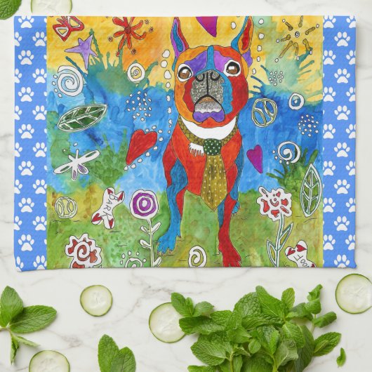 Schattigee Boston Terrier 1/2 vouw keukenhanddoek (Gevouwen)