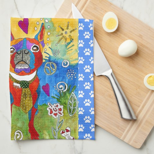 Schattigee Boston Terrier 1/2 vouw keukenhanddoek (Quarter Fold)