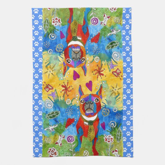 Schattigee Boston Terrier 1/2 vouw keukenhanddoek (Verticaal)