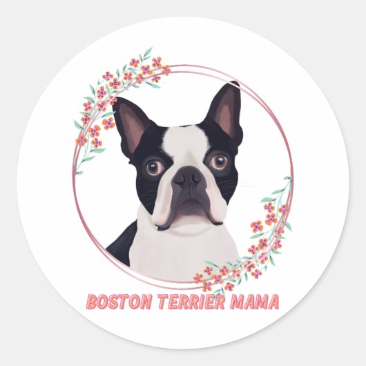 Schattigee Boston Terrier - Boston Terrier Mama Ronde Sticker (Voorkant)