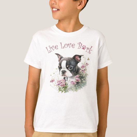 Schattigee Boston Terrier Dog Floral T-shirt (Voorkant)