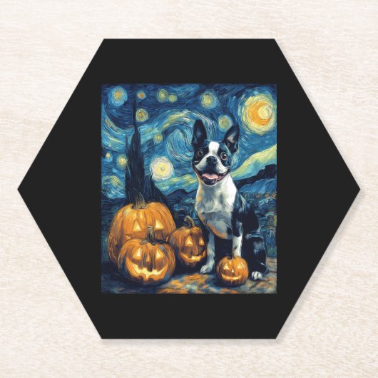 Schattigee Boston Terrier Dog Halloween Jack O Lan Kartonnen Onderzetters (Voorkant)
