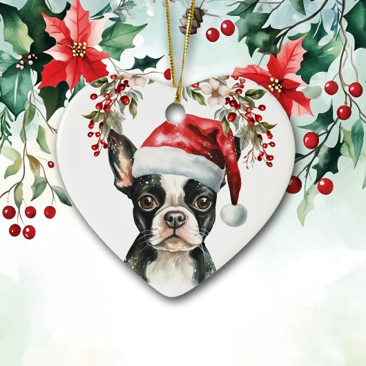 Schattigee Boston Terrier Dog Holly Berry Christma Keramisch Ornament