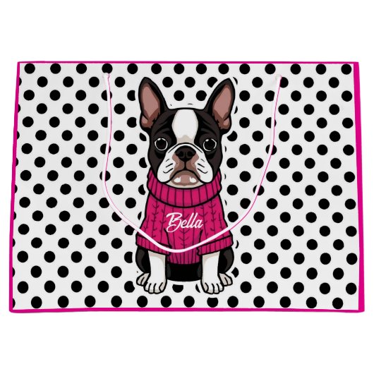 Schattigee Boston Terrier Dog Roze Trui Gepersonal Groot Cadeauzakje (Voorkant)