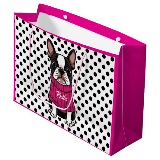 Schattigee Boston Terrier Dog Roze Trui Gepersonal Groot Cadeauzakje (Voorkant Gekanteld)